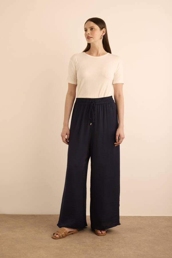 Lacivert Beli Lastikli Bol Pantolon - 2