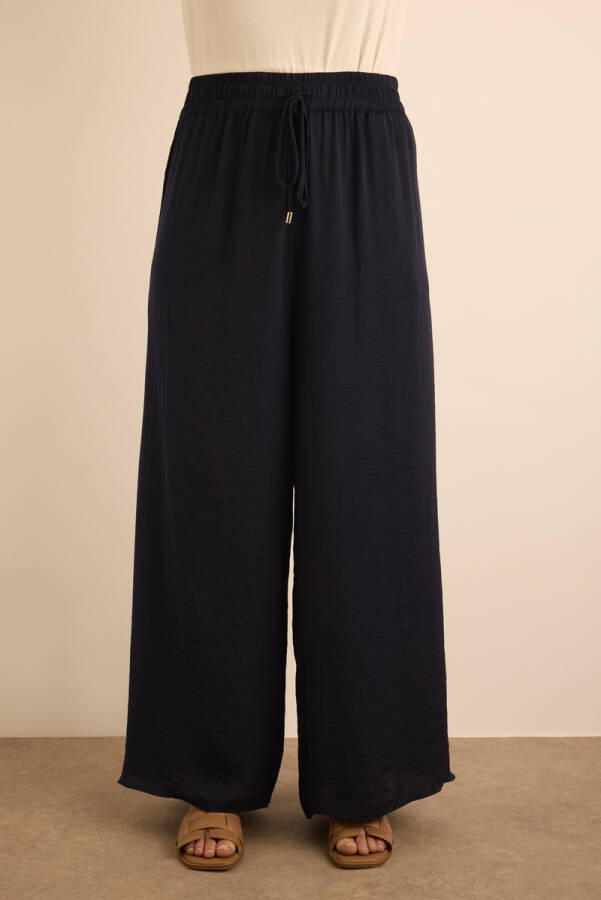 Lacivert Beli Lastikli Bol Pantolon - 3