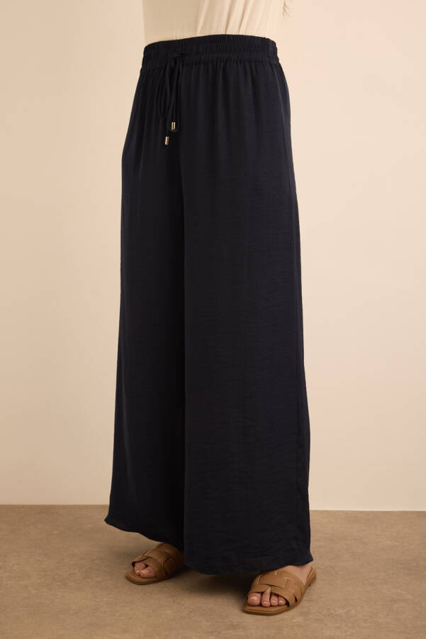 Lacivert Beli Lastikli Bol Pantolon - 4
