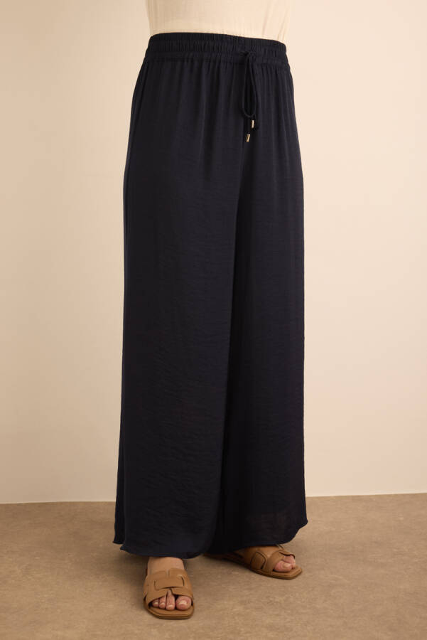 Lacivert Beli Lastikli Bol Pantolon - 5