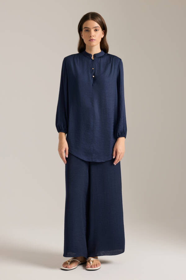 Lacivert Beli Lastikli Bol Pantolon - Aker (1)