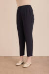 Lacivert Beli Lastikli Detaylı Dokuma Havuç Pantolon - 3