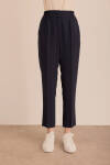 Lacivert Beli Lastikli Detaylı Dokuma Havuç Pantolon - 2