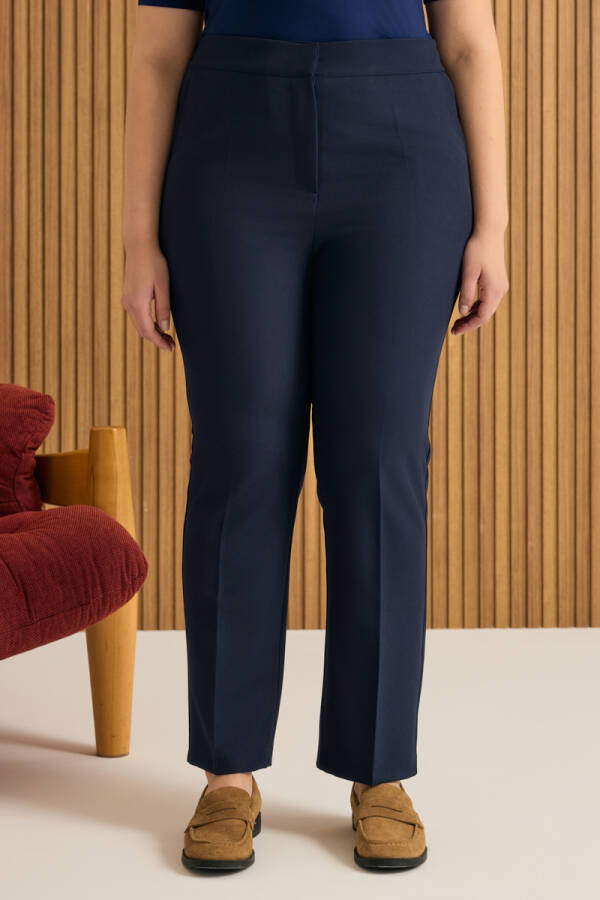 Lacivert Beli Lastikli Dokuma Pantolon - 4