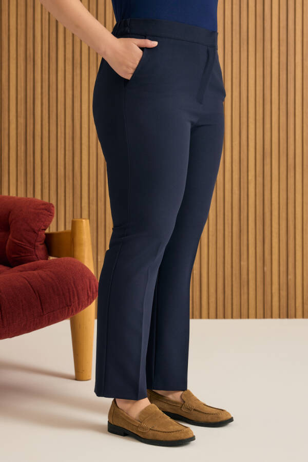 Lacivert Beli Lastikli Dokuma Pantolon - 5