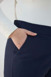 Lacivert Beli Lastikli Dokuma Pantolon - 5