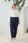 Lacivert Beli Lastikli Dokuma Pantolon - 2