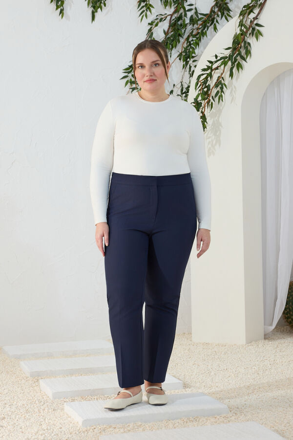 Lacivert Beli Lastikli Dokuma Pantolon - Aker (1)