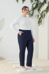 Lacivert Beli Lastikli Dokuma Pantolon - 4