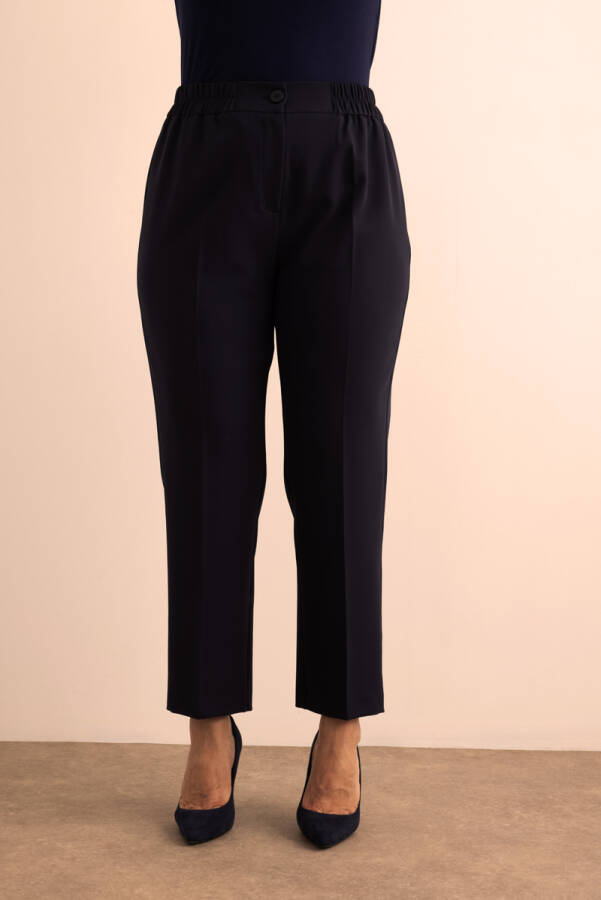 Lacivert Beli Lastikli Dokuma Pantolon - 2