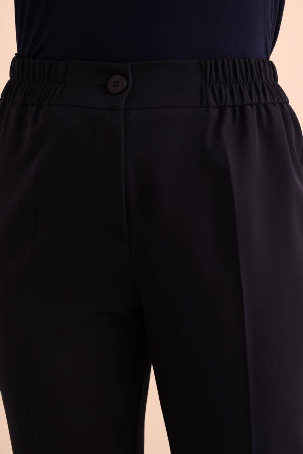 Lacivert Beli Lastikli Dokuma Pantolon - 4