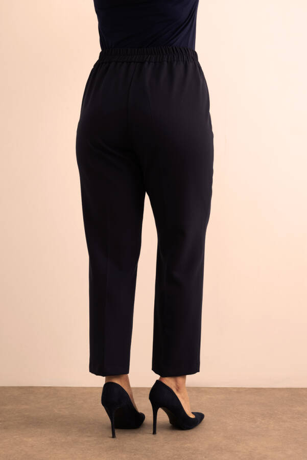 Lacivert Beli Lastikli Dokuma Pantolon - 5
