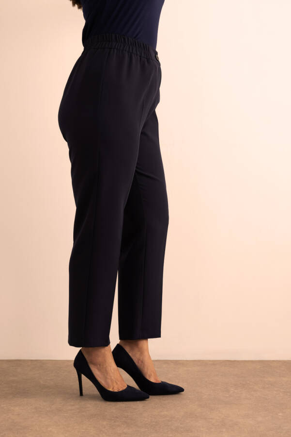 Lacivert Beli Lastikli Dokuma Pantolon - 3