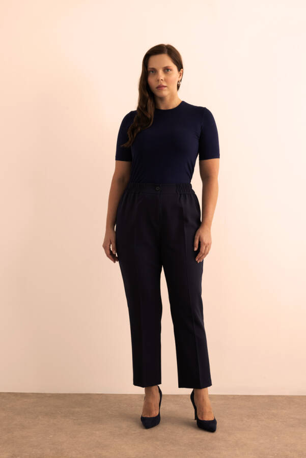 Lacivert Beli Lastikli Dokuma Pantolon - Aker