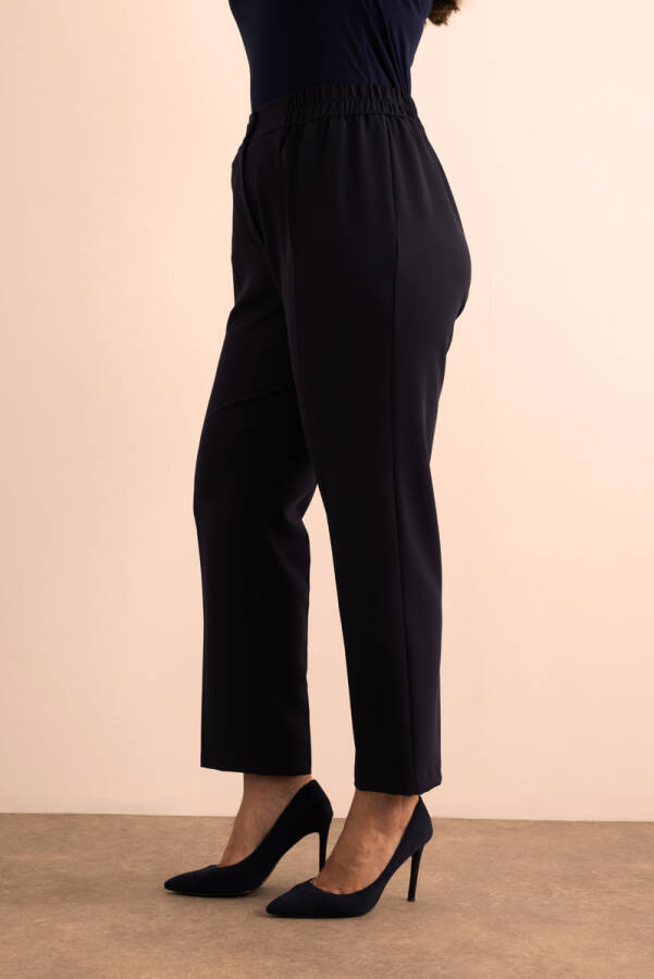 Lacivert Beli Lastikli Dokuma Pantolon - 4