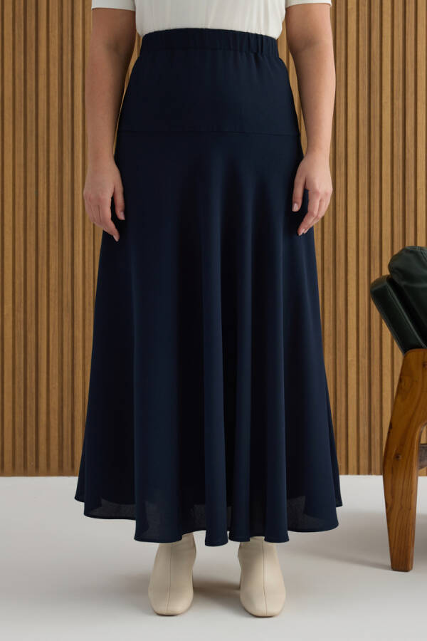 Lacivert Beli Lastikli Etek - 3