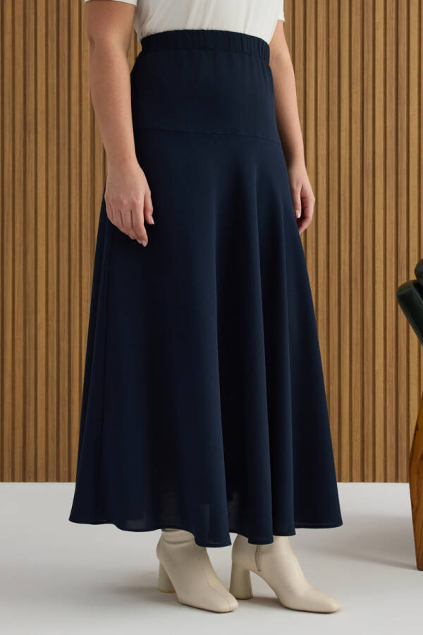 Lacivert Beli Lastikli Etek - 4