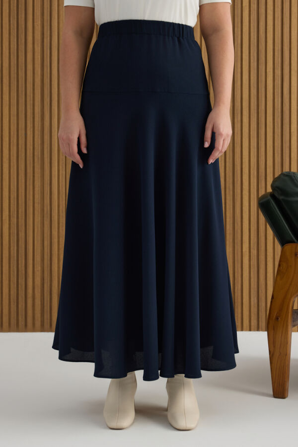 Lacivert Beli Lastikli Etek - 3