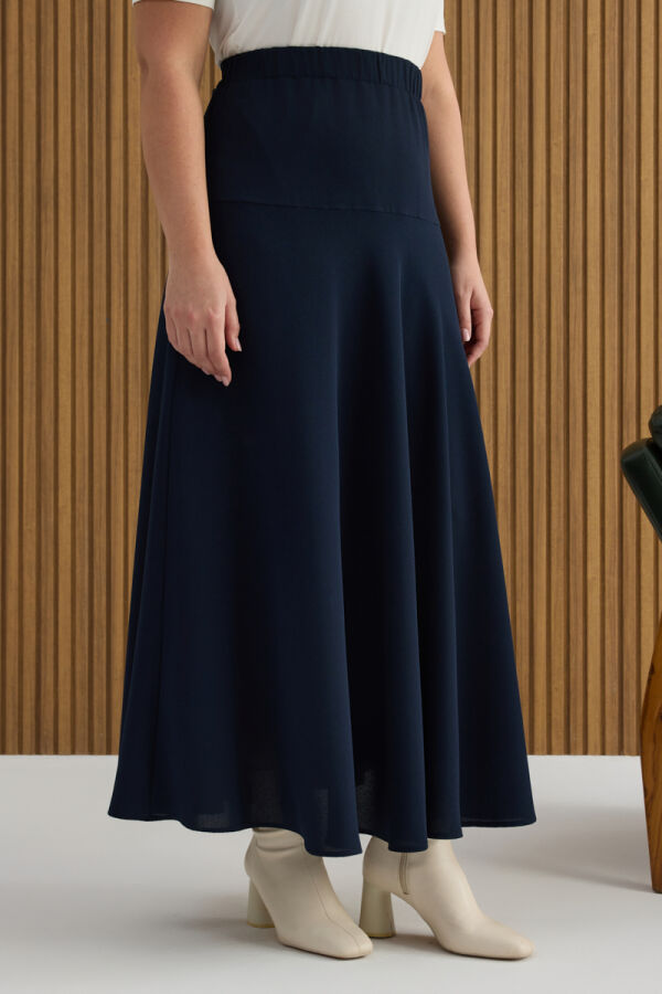 Lacivert Beli Lastikli Etek - 4
