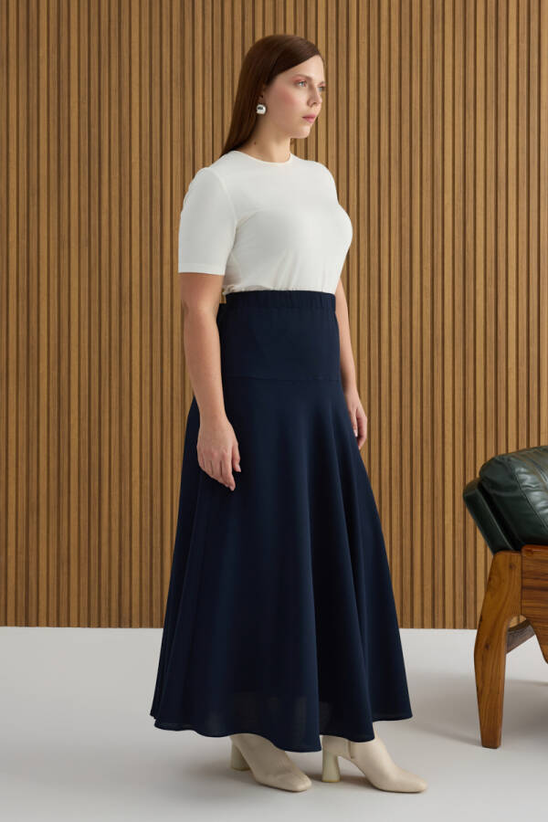 Lacivert Beli Lastikli Etek - Aker (1)