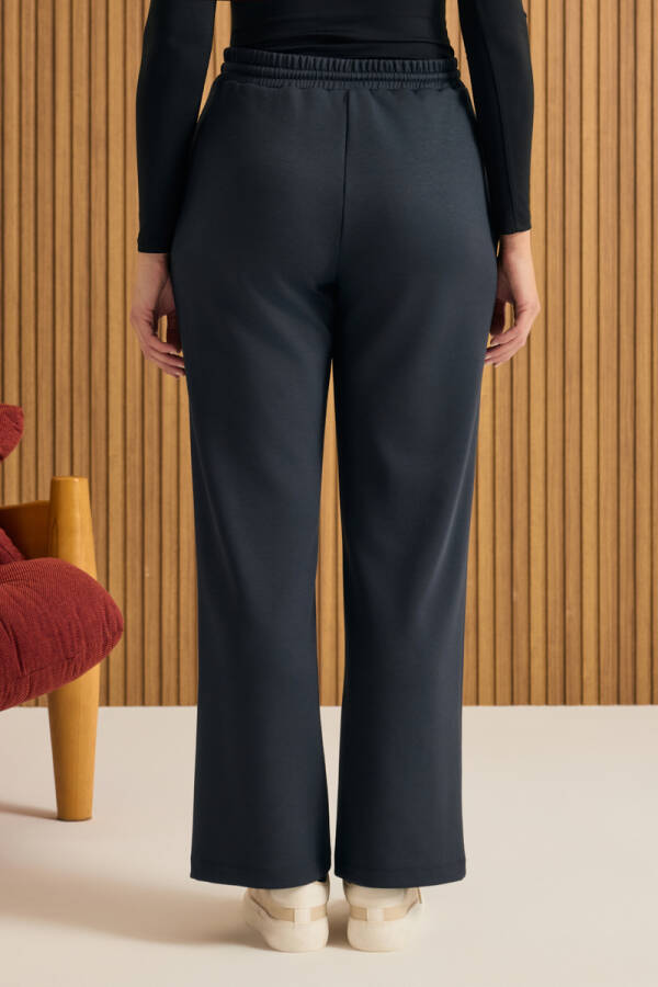 Lacivert Beli Lastikli Örme Pantolon - 5