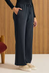 Lacivert Beli Lastikli Örme Pantolon - 3