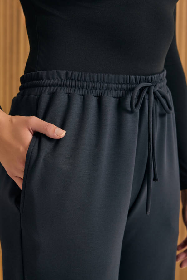 Lacivert Beli Lastikli Örme Pantolon - 4