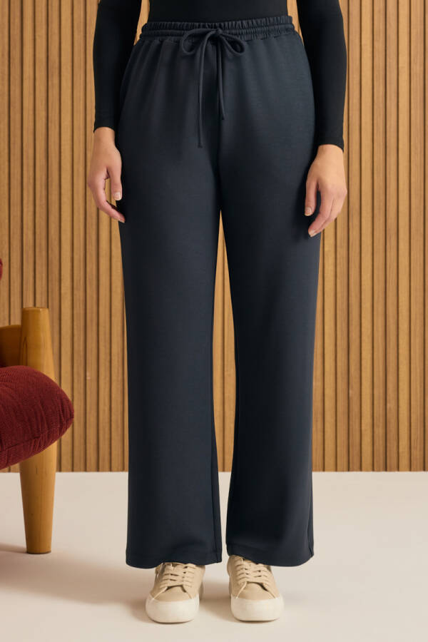 Lacivert Beli Lastikli Örme Pantolon - 2