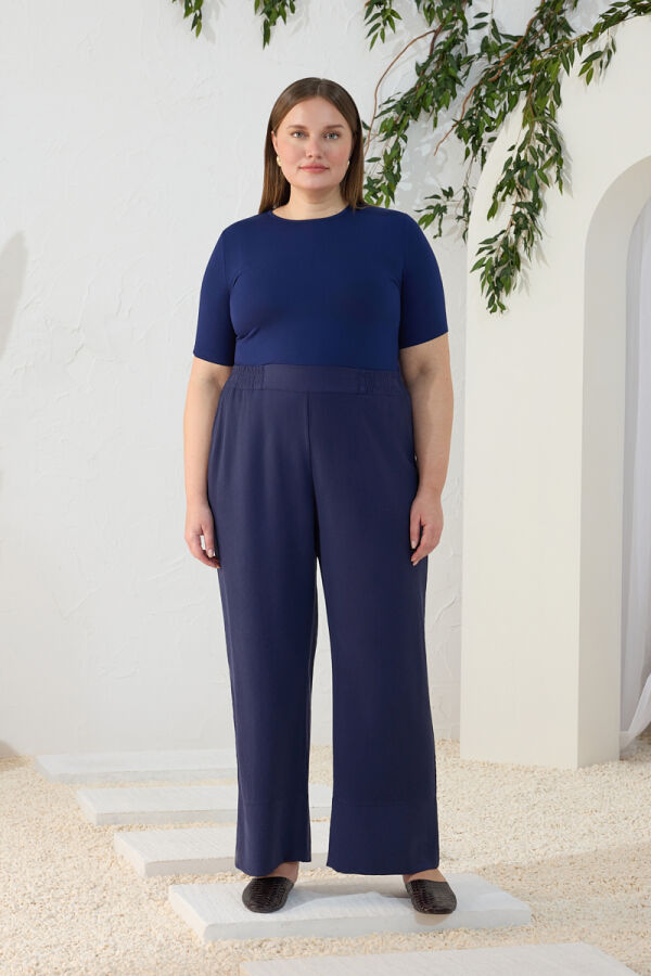 Lacivert Beli Lastikli Pantolon - Aker (1)