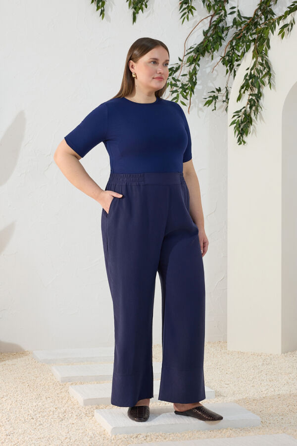 Lacivert Beli Lastikli Pantolon - 4