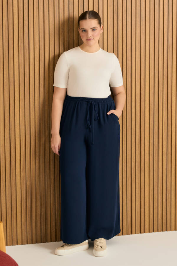 Lacivert Beli Lastikli Pantolon Etek - Aker