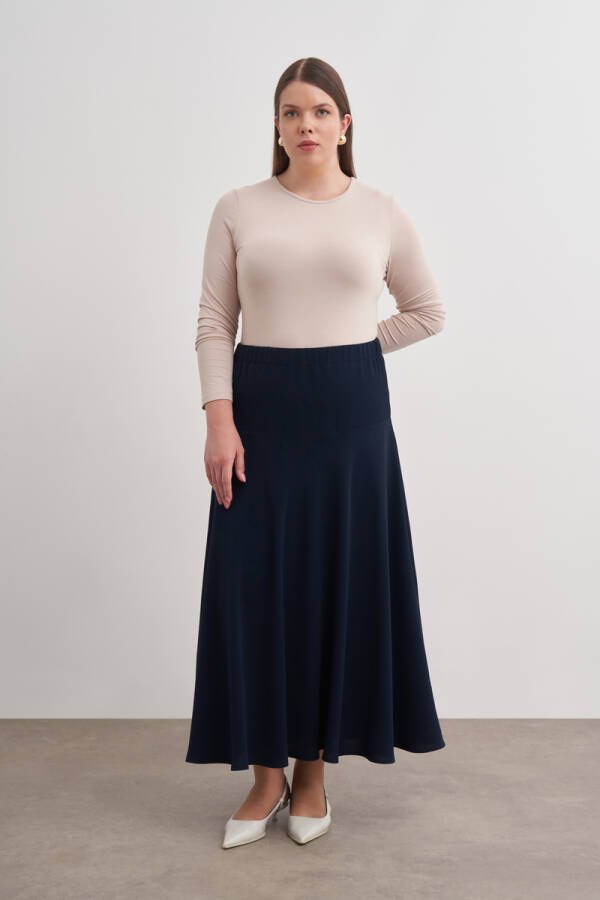 Lacivert Beli Lastikli Robalı Dokuma Etek - Aker (1)