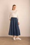 Lacivert Beli Lastikli Tencel Cotton Etek - 1