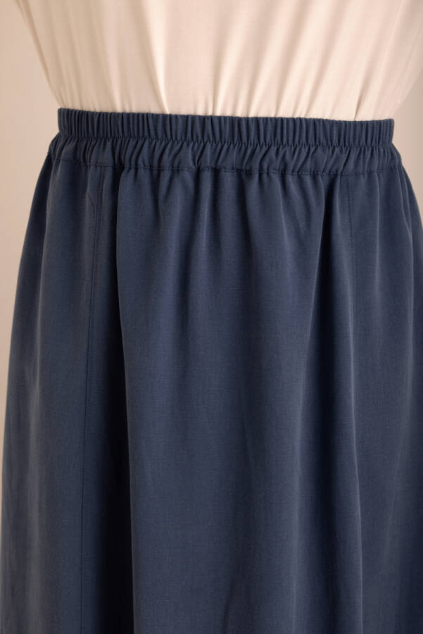 Lacivert Beli Lastikli Tencel Cotton Etek - 4