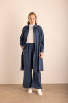 Lacivert Beli Lastikli Tencel Cotton Pantolon - 1