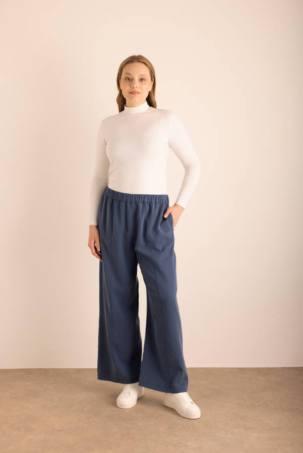 Lacivert Beli Lastikli Tencel Cotton Pantolon - 2
