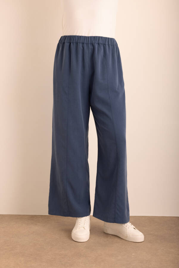 Lacivert Beli Lastikli Tencel Cotton Pantolon - 3