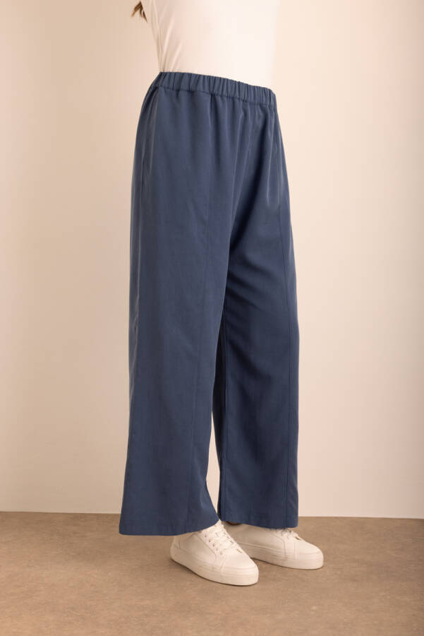 Lacivert Beli Lastikli Tencel Cotton Pantolon - 5