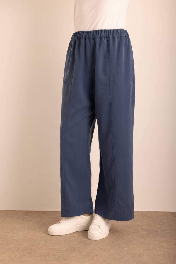Lacivert Beli Lastikli Tencel Cotton Pantolon - 6
