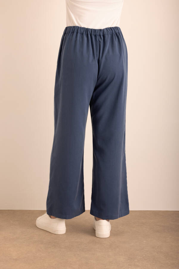 Lacivert Beli Lastikli Tencel Cotton Pantolon - 7