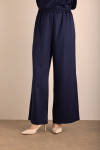 Lacivert Beli Lastikli Varak Dokuma Kumaş Pantolon - 4