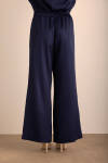Lacivert Beli Lastikli Varak Dokuma Kumaş Pantolon - 6
