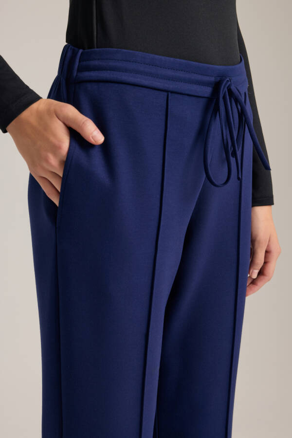 Lacivert Beli Lastikli Viscon Örme Pantolon - 4