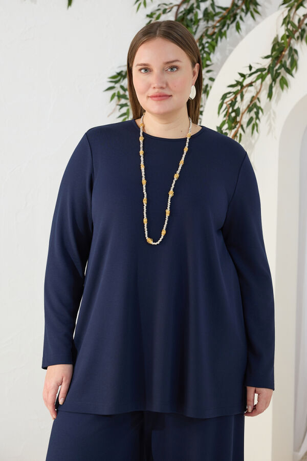 Lacivert Bisiklet Yaka Rahat Body - 2