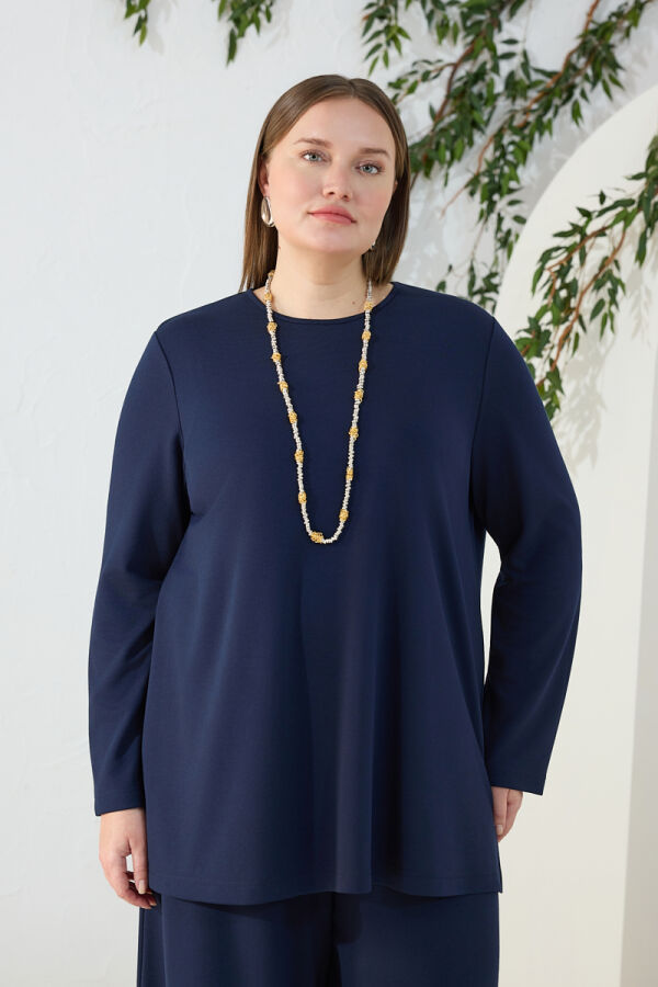 Lacivert Bisiklet Yaka Rahat Body - 3