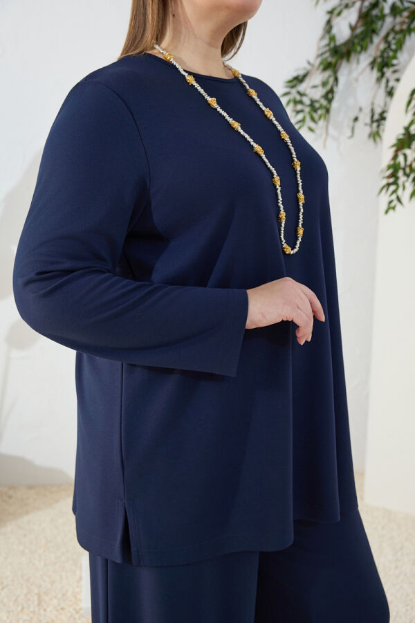 Lacivert Bisiklet Yaka Rahat Body - 4