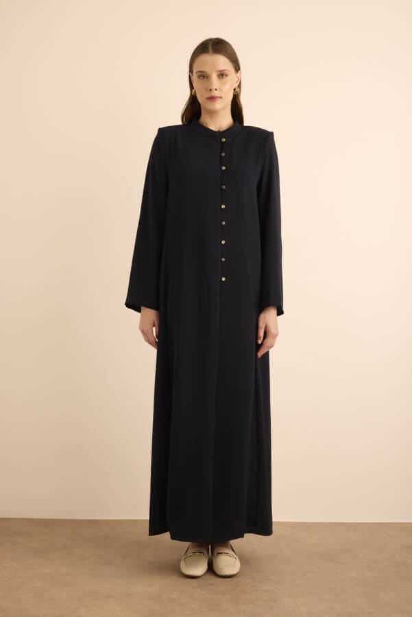 Lacivert Brit Düğme Detaylı Ferace - 5