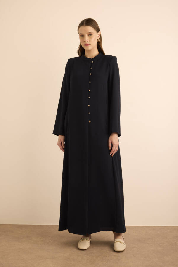 Lacivert Brit Düğme Detaylı Ferace - 2