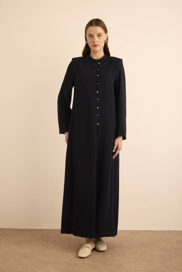 Lacivert Brit Düğme Detaylı Ferace - 3