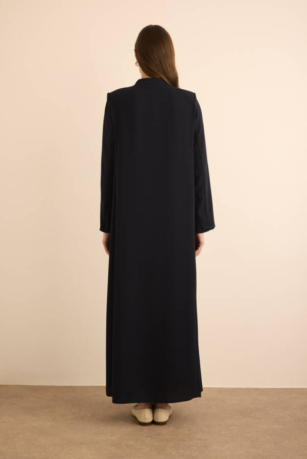 Lacivert Brit Düğme Detaylı Ferace - 7